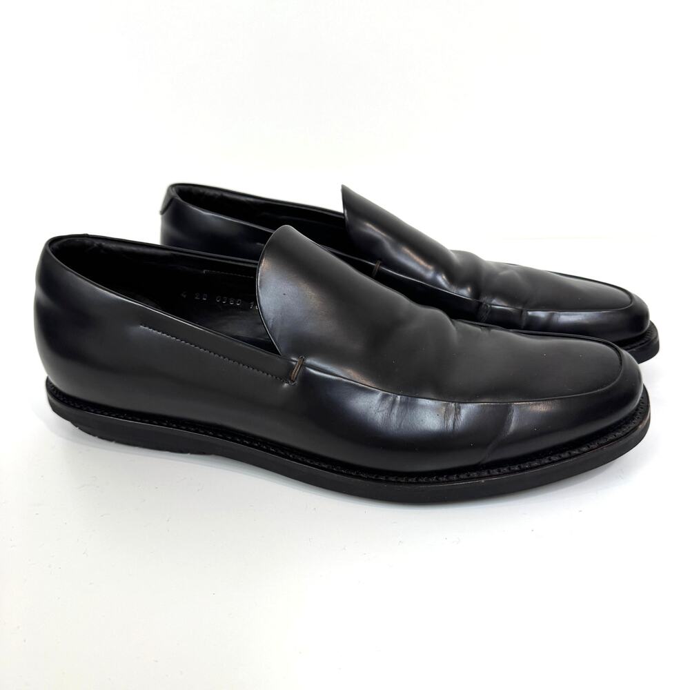 PRADA Black Leather Rubber Sole Loafer 10 Slip On Patent Sneaker Dress Shoe